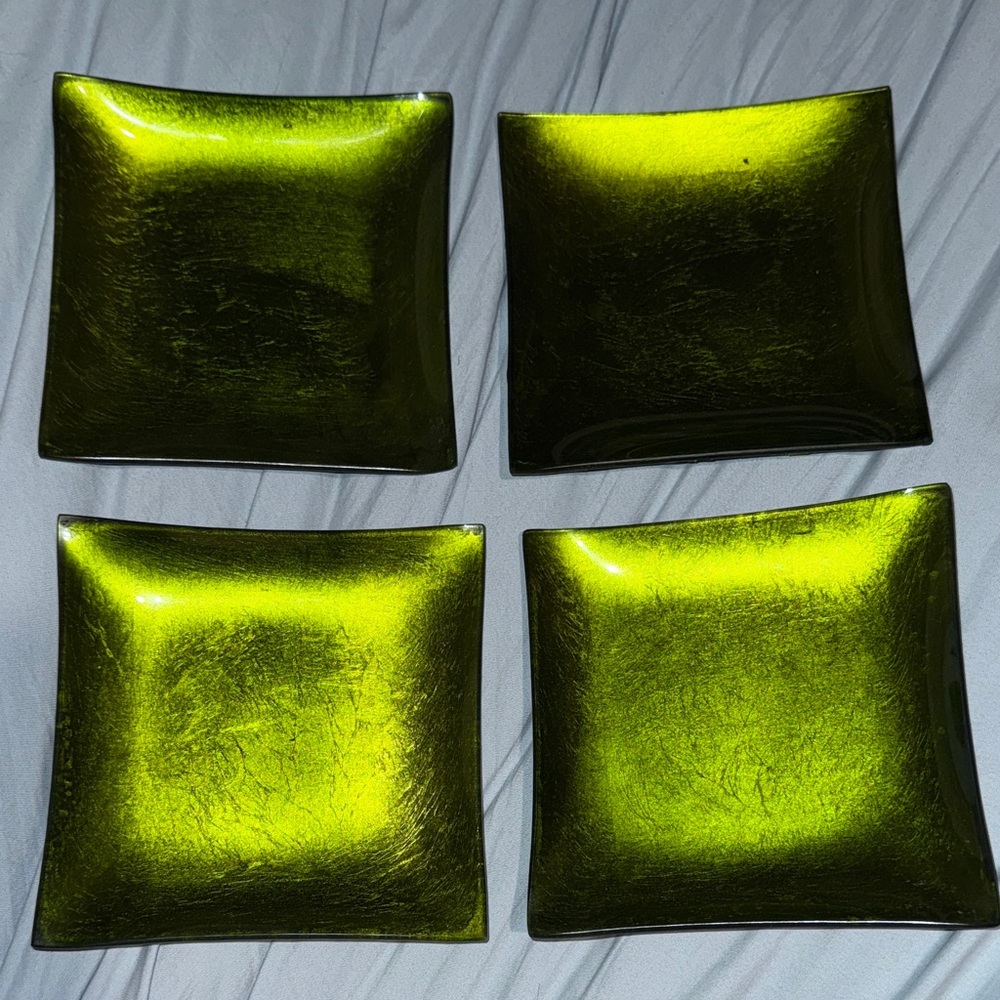 Set of 4 Square Green Plates